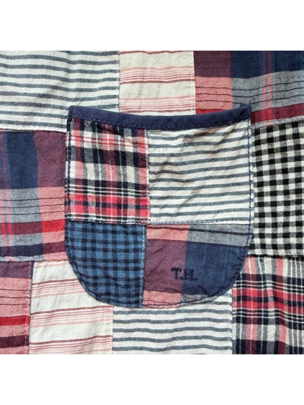 Vintage Patchwork Madras Dress Size Medium Y2K Tommy Hilfiger Plaid Cotton Patc - Picture 2 of 9